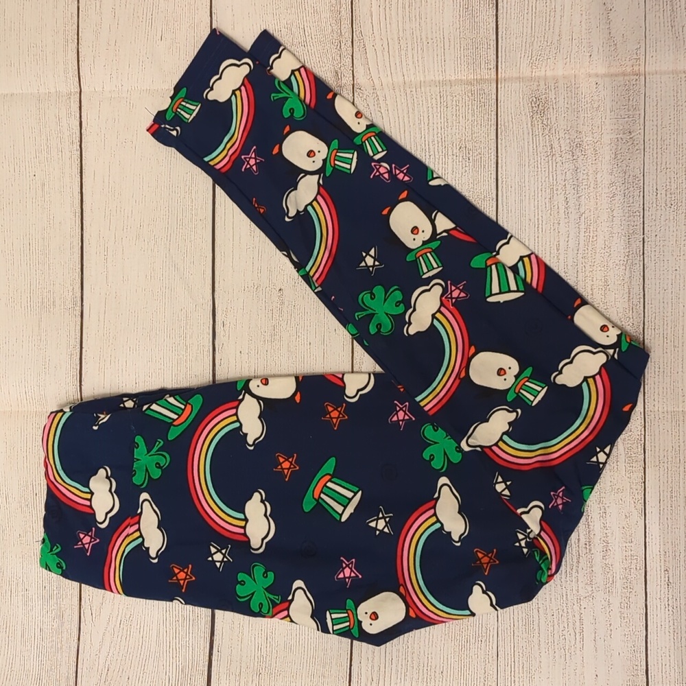 Lularoe St. Patrick's Day penguin rainbow leggings OS NWOT